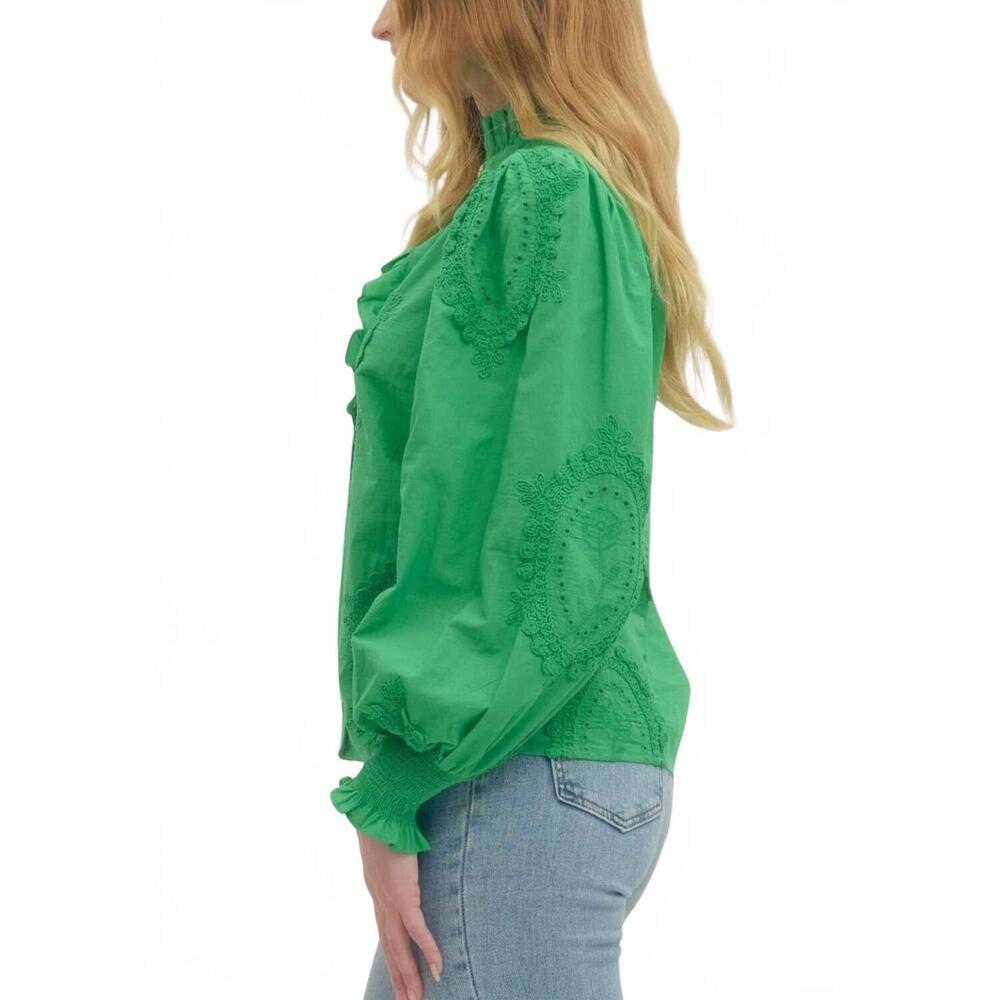 NEW ENTRO susie embroidered top in green - Picture 4 of 5